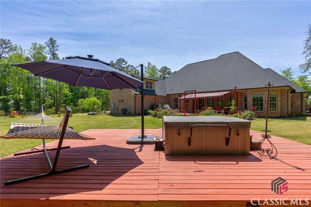 1641 Lane Creek Rd, Bogart, GA 30622 - wooden terrace with a hot tub, a yard, and central AC