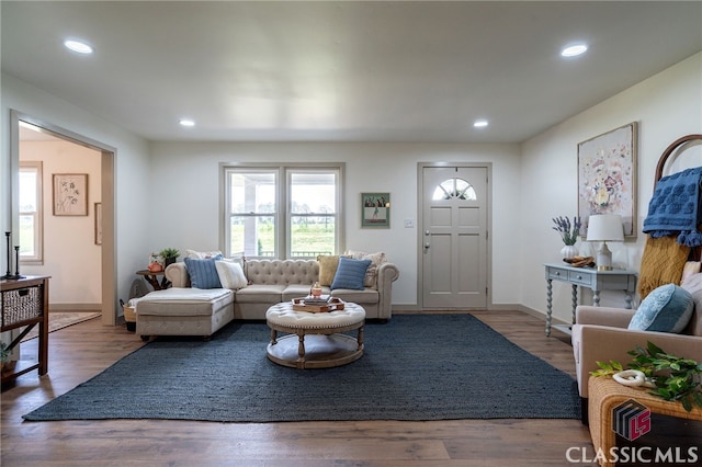 1210 Burr Harris Rd, Watkinsville, GA 30677 - living area featuring recessed lighting, wood finished floors, and baseboards