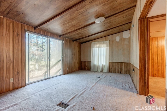 1200 Burr Harris Rd, Watkinsville, GA 30677 - carpeted spare room with plenty of natural light, vaulted ceiling, wooden walls, and wood ceiling