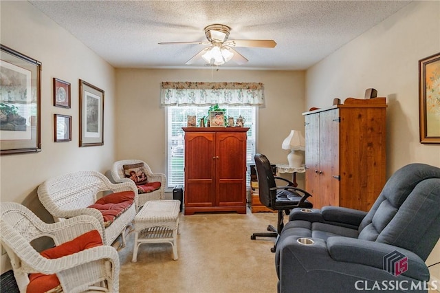 1663 Oconee Pt, Jefferson, GA 30549 - home office featuring ceiling fan, light carpet, and a textured ceiling