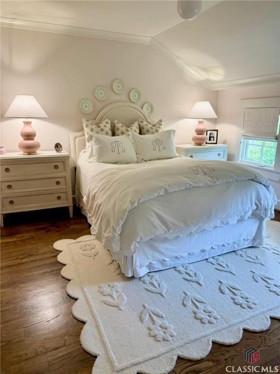 125 Woodland Way, Athens, GA 30606 - bedroom with dark wood-style flooring, crown molding, and lofted ceiling