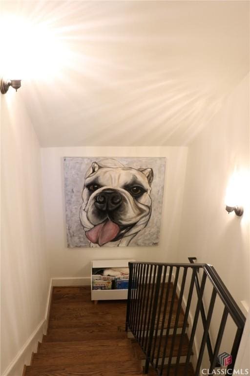 125 Woodland Way, Athens, GA 30606 - stairs with vaulted ceiling, wood finished floors, and baseboards