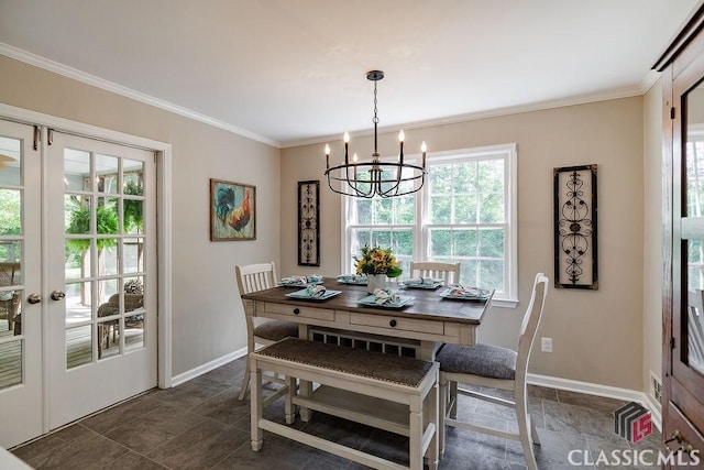 226 Baker St, Statham, GA 30666 - dining space featuring a chandelier, crown molding, and stone finish flooring