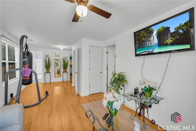 5480 Apache Trl, Gainesville, GA 30506 - workout area featuring light wood-style floors and ceiling fan