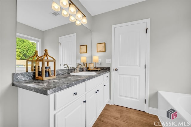 120 Peach Ln, Royston, GA 30662 - full bathroom featuring vanity, wood finished floors, and a garden tub