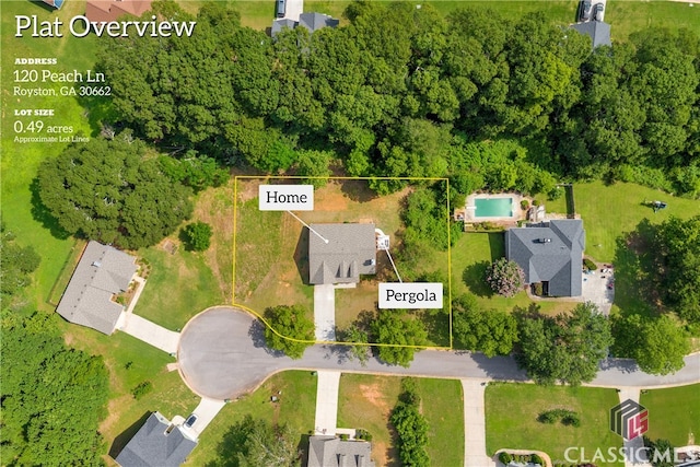 120 Peach Ln, Royston, GA 30662 - aerial view of property and surrounding area featuring property parcel outlined