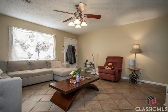 2165 S Milledge Ave Unit F4, Athens, GA 30605 - living room with a ceiling fan, light tile patterned floors, and a textured ceiling