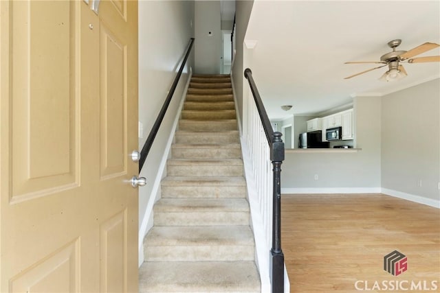 105 Whitehead Rd Unit 17, Athens, GA 30606 - stairway featuring a ceiling fan and wood finished floors