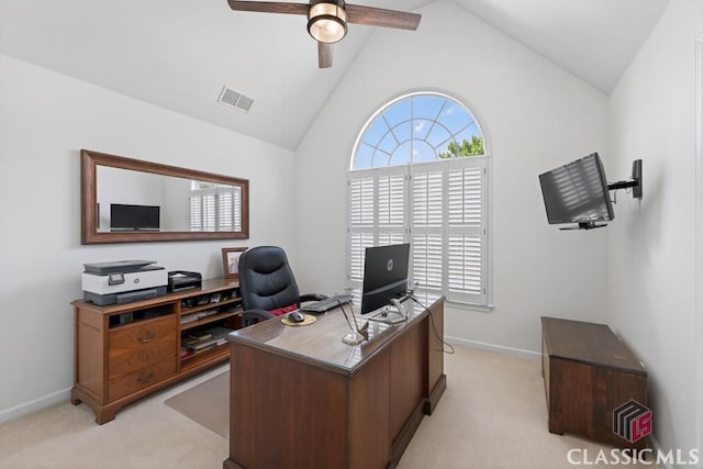 1232 Everton Pl, Cumming, GA 30041 - office with light carpet, ceiling fan, and lofted ceiling