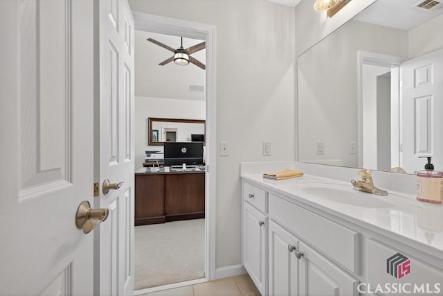 1232 Everton Pl, Cumming, GA 30041 - bathroom featuring vanity, tile patterned floors, and ceiling fan