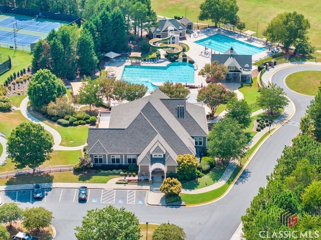 1232 Everton Pl, Cumming, GA 30041 - aerial view of property and surrounding area featuring a pool