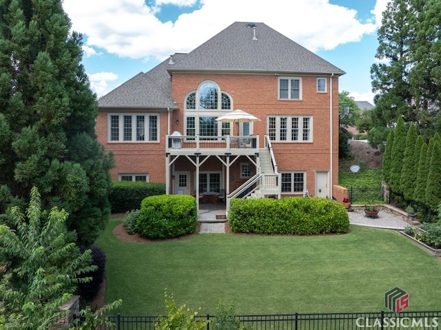1232 Everton Pl, Cumming, GA 30041 - rear view of property with a deck, stairs, brick siding, and a patio area
