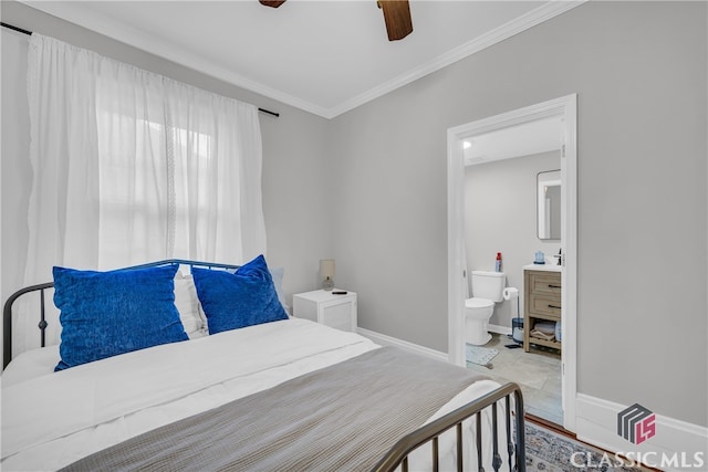 1376 Hancock Ave W, Athens, GA 30606 - bedroom featuring ornamental molding, connected bathroom, and a ceiling fan
