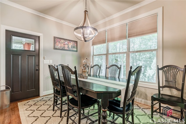 1640 Madison Ct, Bogart, GA 30622 - dining area with plenty of natural light, ornamental molding, wood finished floors, and a chandelier