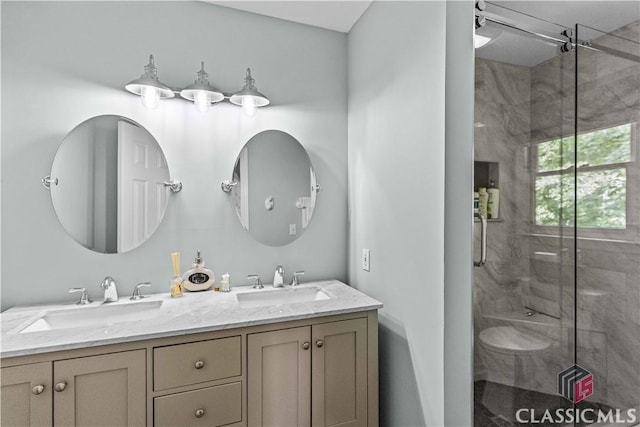 2061 Sugar Creek Trl, Buckhead, GA 30625 - bathroom featuring double vanity and a marble finish shower