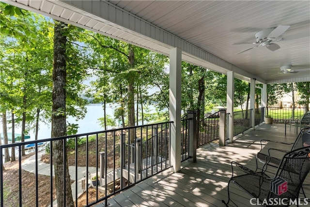 2061 Sugar Creek Trl, Buckhead, GA 30625 - deck featuring a water view and a ceiling fan