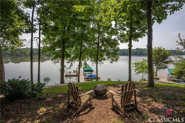 2061 Sugar Creek Trl, Buckhead, GA 30625 - view of yard with an outdoor fire pit, a water view, and a boat dock