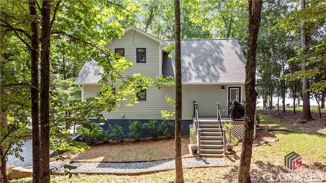 2061 Sugar Creek Trl, Buckhead, GA 30625 - rear view of house with stairway, a shingled roof, and a deck