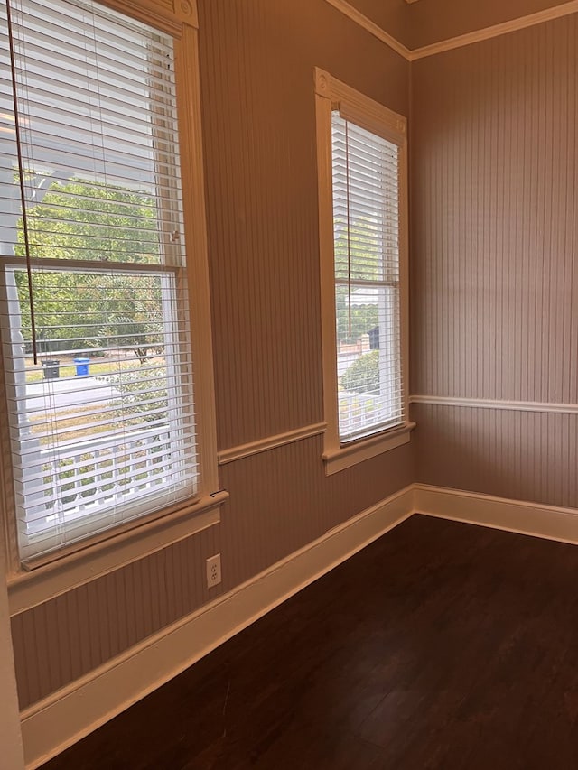 spare room with baseboards, dark wood-type flooring, and a healthy amount of sunlight