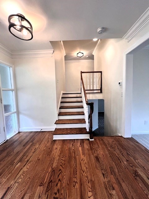2904 Auburn Ave, Columbus, GA 31906 - stairs featuring crown molding, wood finished floors, and baseboards