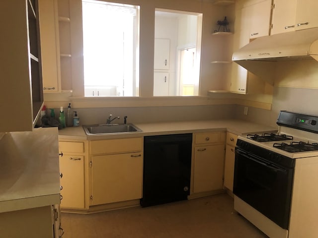 kitchen with dishwasher, sink, and white gas range oven