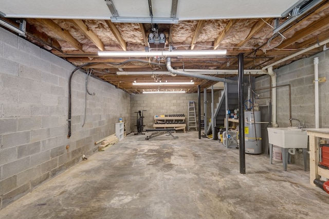 1305 Forest Ave Unit 00011, Columbus, GA 31906 - unfinished basement with water heater, a sink, and concrete block wall