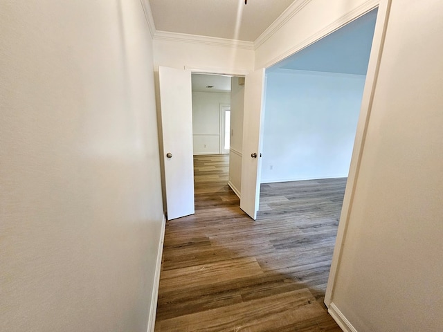 hall featuring hardwood / wood-style floors and crown molding