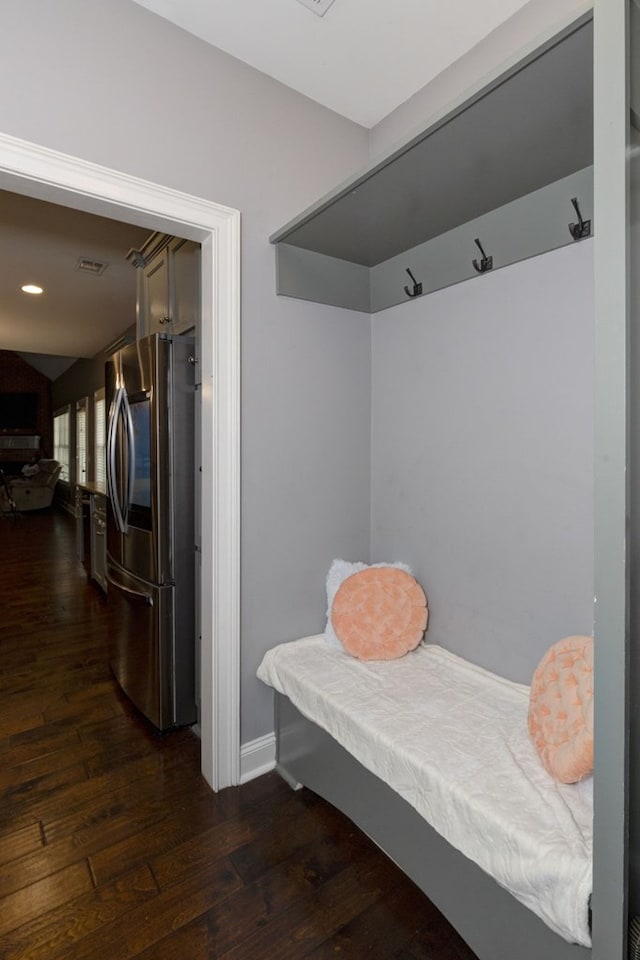 mudroom featuring dark wood-type flooring