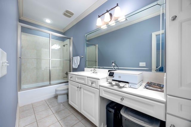 4730 Turnberry Ln Unit 15, Columbus, GA 31909 - bathroom with crown molding, tile patterned floors, vanity, and enclosed tub / shower combo