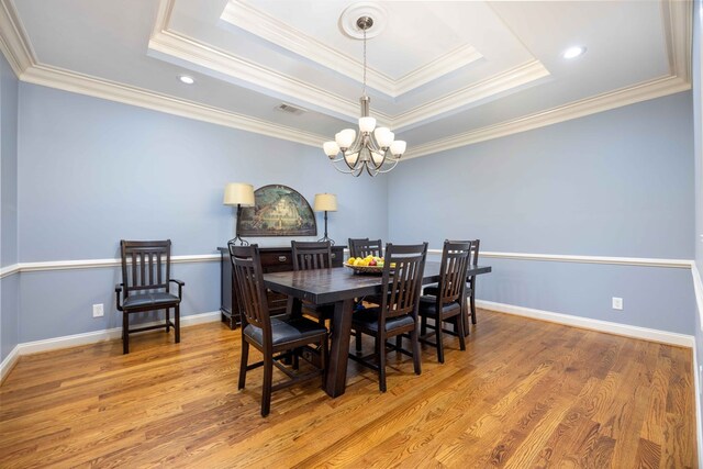 4730 Turnberry Ln Unit 15, Columbus, GA 31909 - dining space featuring a chandelier, crown molding, a tray ceiling, wood finished floors, and recessed lighting
