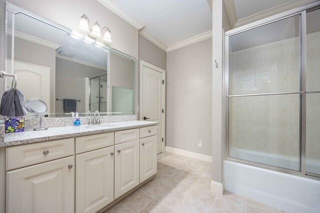 4730 Turnberry Ln Unit 15, Columbus, GA 31909 - full bathroom with vanity, ornamental molding, enclosed tub / shower combo, and tile patterned floors