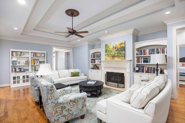 4730 Turnberry Ln Unit 15, Columbus, GA 31909 - living area with a ceiling fan, a fireplace, wood finished floors, crown molding, and recessed lighting