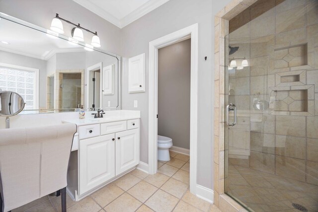 4730 Turnberry Ln Unit 15, Columbus, GA 31909 - full bathroom with crown molding, vanity, a stall shower, and tile patterned flooring
