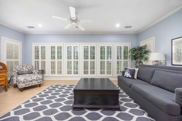 4730 Turnberry Ln Unit 15, Columbus, GA 31909 - tiled living room with a ceiling fan, plenty of natural light, crown molding, and recessed lighting