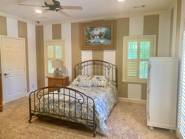 1018 Annbriar Ln, Columbus, GA 31909 - bedroom with crown molding, carpet, baseboards, and a ceiling fan