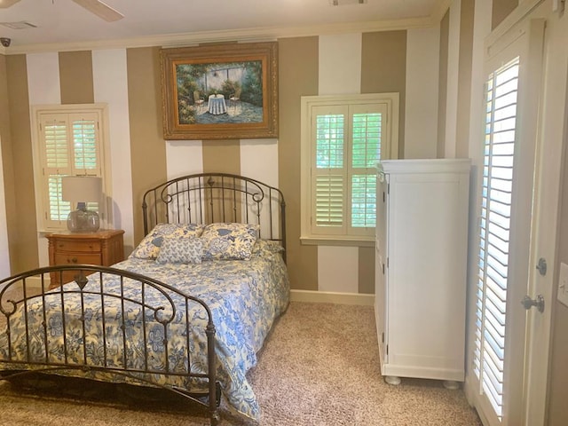 1018 Annbriar Ln, Columbus, GA 31909 - bedroom with crown molding, carpet, baseboards, and ceiling fan