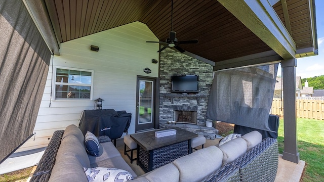 2013 Hereford Ln, Columbus, GA 31904 - view of patio / terrace featuring an outdoor living space with a fireplace and a ceiling fan