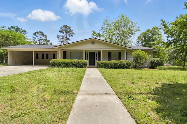 5202 Lakeshore Rd, Columbus, GA 31907 - ranch-style home featuring a front lawn, a carport, concrete driveway, and a porch
