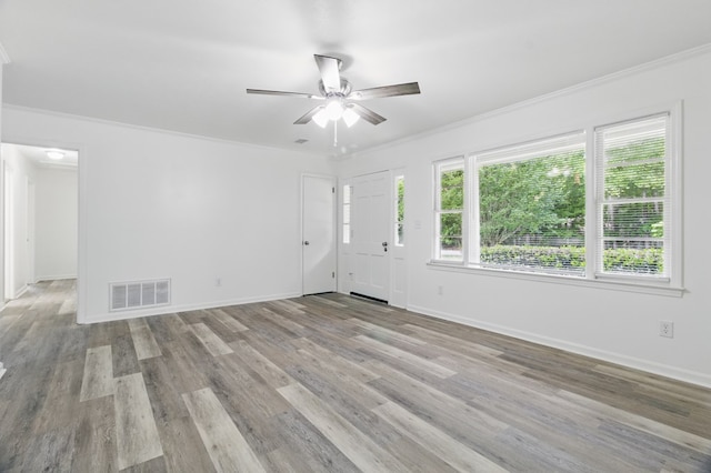 5202 Lakeshore Rd, Columbus, GA 31907 - empty room featuring a ceiling fan, crown molding, wood finished floors, and baseboards