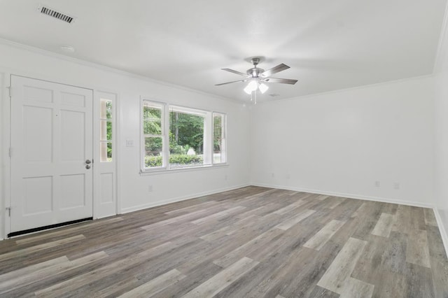 5202 Lakeshore Rd, Columbus, GA 31907 - entryway with ornamental molding, wood finished floors, ceiling fan, and baseboards