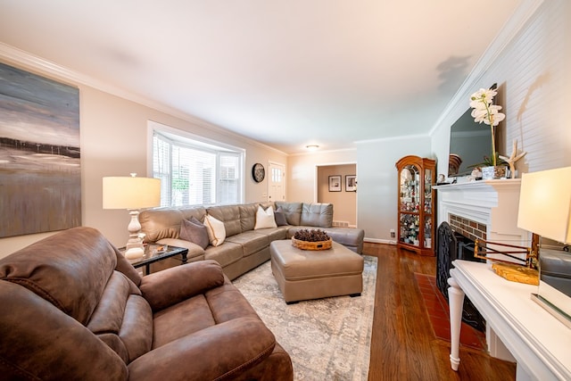 3422 Malatche Dr, Columbus, GA 31907 - living room with crown molding, wood finished floors, and a fireplace
