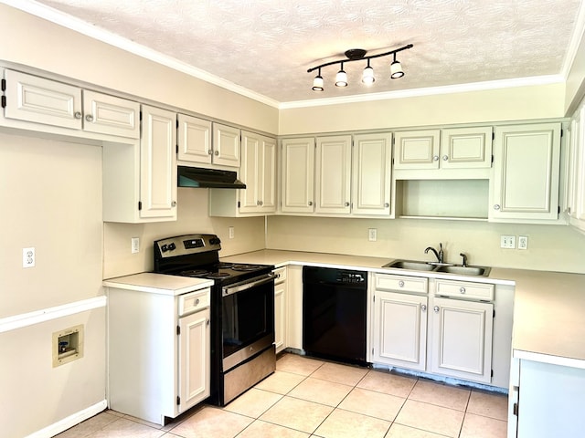 7396 Cedar Creek Loop, Columbus, GA 31904 - kitchen with dishwasher, electric range, a sink, under cabinet range hood, and light tile patterned flooring