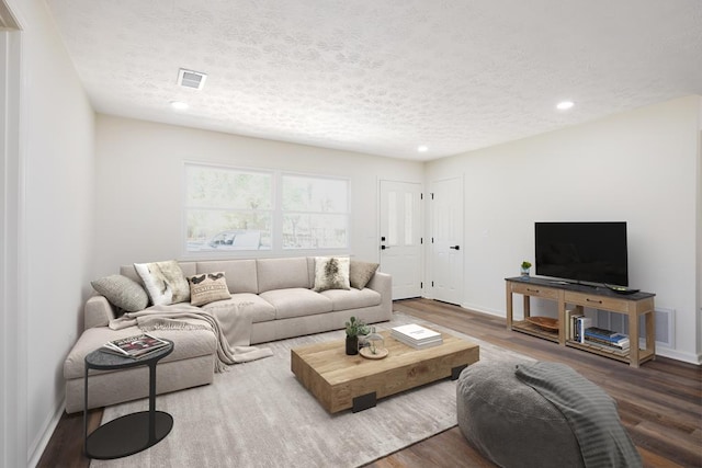 754 Wright Dr, Columbus, GA 31907 - living area featuring a textured ceiling, wood finished floors, and recessed lighting