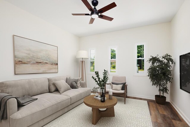 754 Wright Dr, Columbus, GA 31907 - living area with dark wood-type flooring and ceiling fan