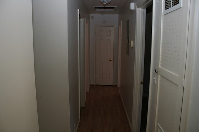 corridor with dark hardwood / wood-style floors