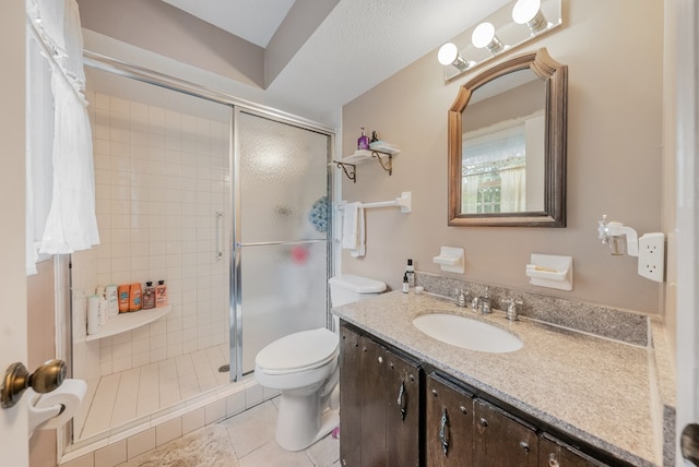 438 Newport Pl, Columbus, GA 31904 - bathroom featuring toilet, vanity, a stall shower, and tile patterned floors