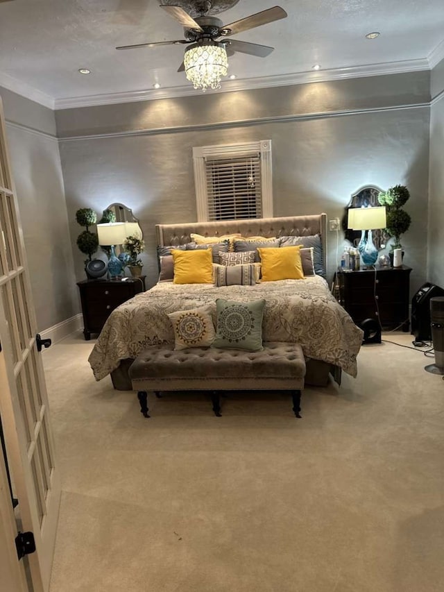 1314 Talbotton Rd, Columbus, GA 31901 - carpeted bedroom with crown molding, recessed lighting, and a ceiling fan
