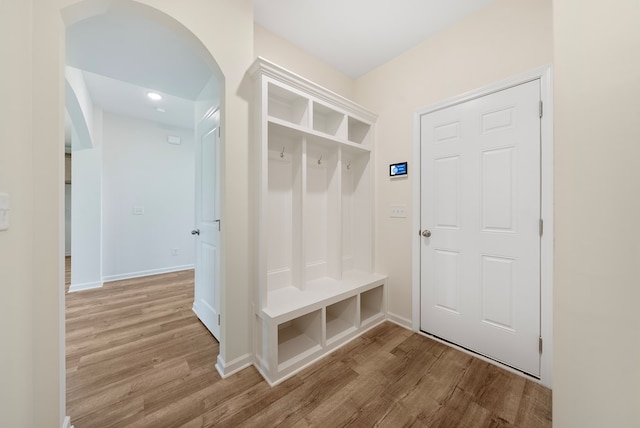 2276 Webbed Way, Opelika, AL 36804 - mudroom featuring wood finished floors, arched walkways, and recessed lighting