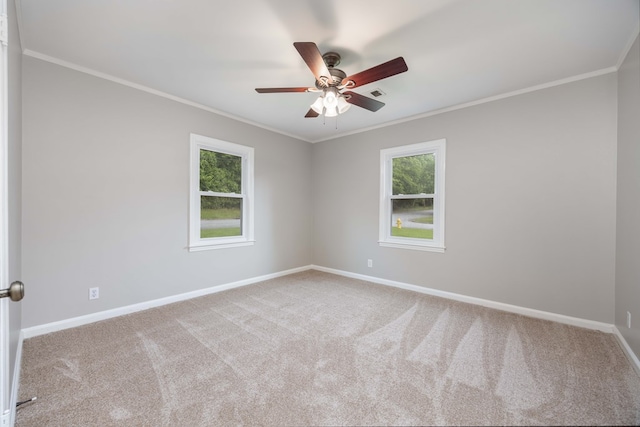 1402 41st St, Columbus, GA 31904 - empty room featuring baseboards, carpet floors, a ceiling fan, and ornamental molding