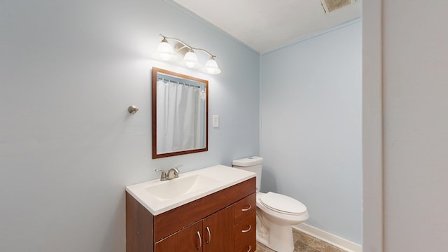 full bathroom with visible vents, toilet, and vanity